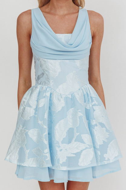 Lusting Mini Dress con lacci sulla schiena blu ghiaccio