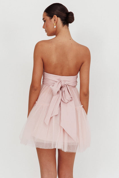 Mini abito in tulle senza spalline Dreamscape Blush