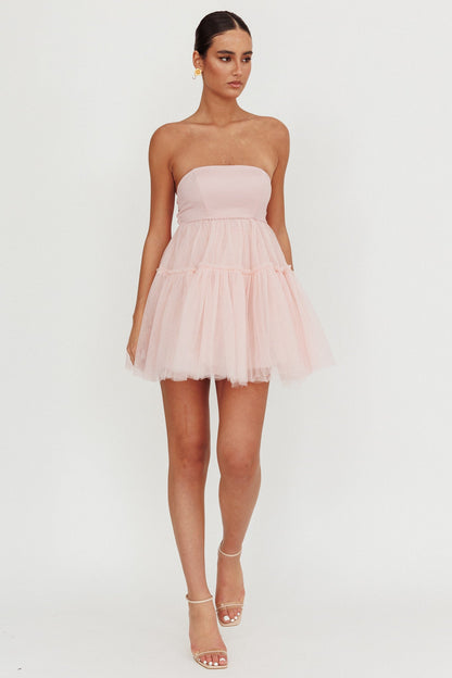 Mini abito in tulle senza spalline Dreamscape Blush