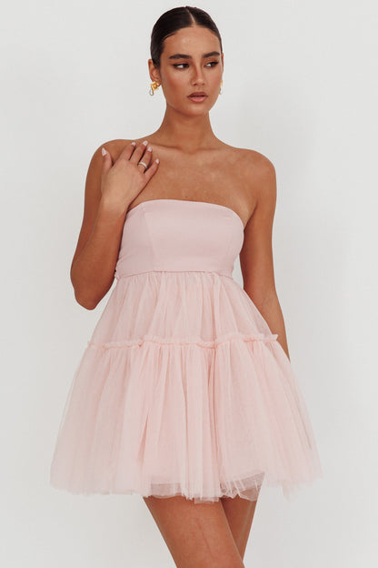 Mini abito in tulle senza spalline Dreamscape Blush