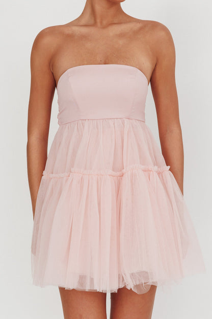 Mini abito in tulle senza spalline Dreamscape Blush
