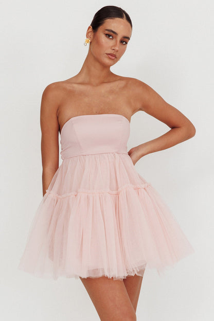 Mini abito in tulle senza spalline Dreamscape Blush