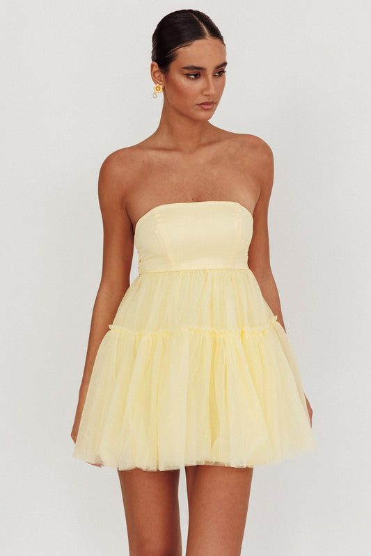 Mini abito in tulle senza spalline Dreamscape color limone