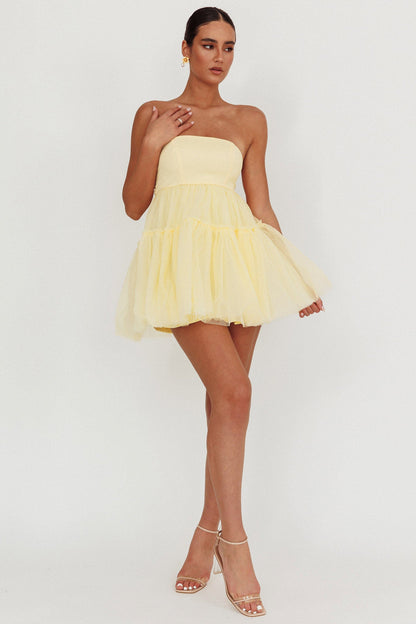 Mini abito in tulle senza spalline Dreamscape color limone