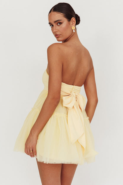 Mini abito in tulle senza spalline Dreamscape color limone