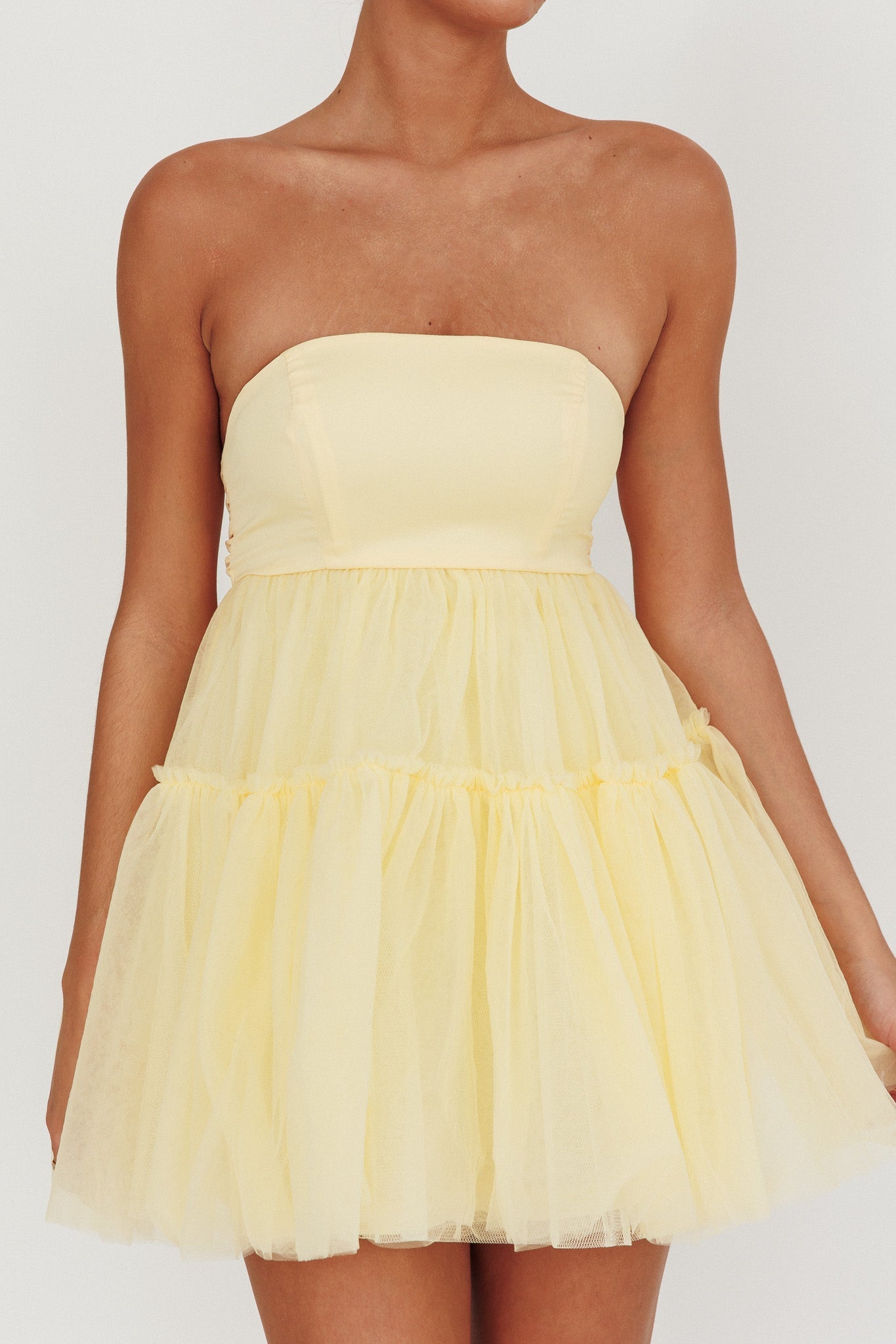 Mini abito in tulle senza spalline Dreamscape color limone