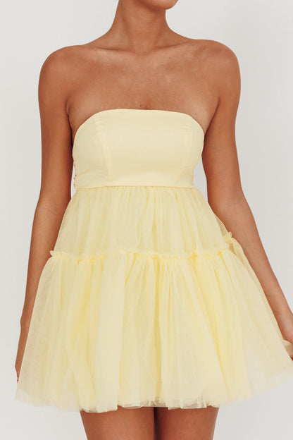 Mini abito in tulle senza spalline Dreamscape color limone