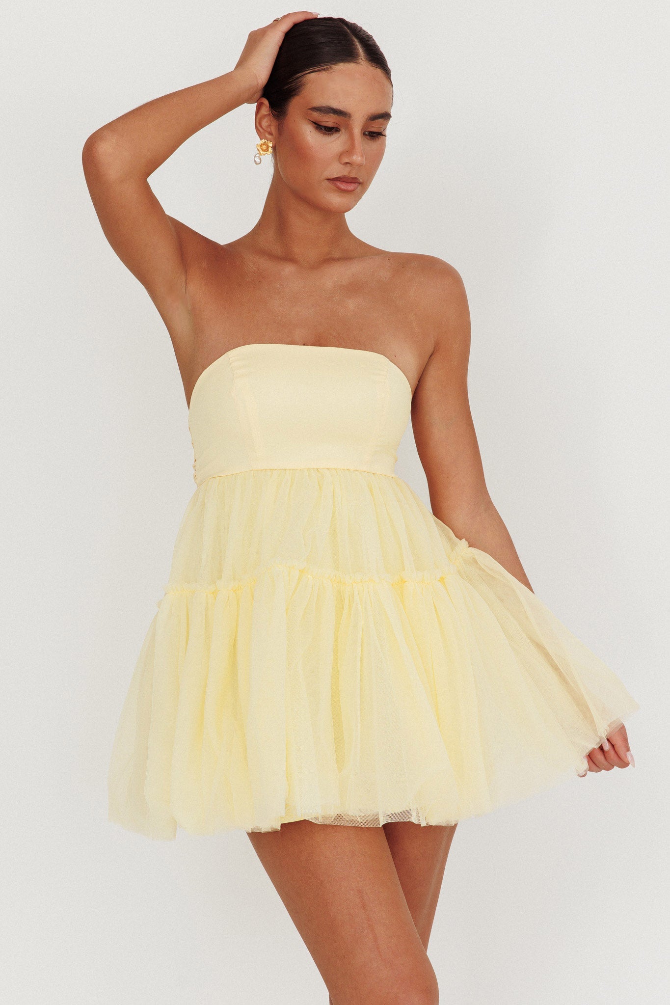 Mini abito in tulle senza spalline Dreamscape color limone