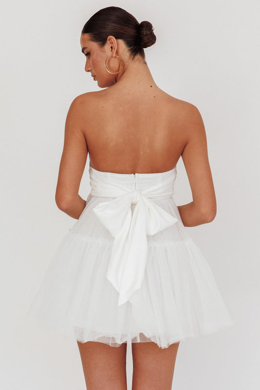 Mini abito in tulle senza spalline Dreamscape bianco