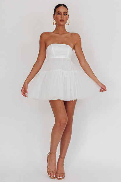Mini abito in tulle senza spalline Dreamscape bianco