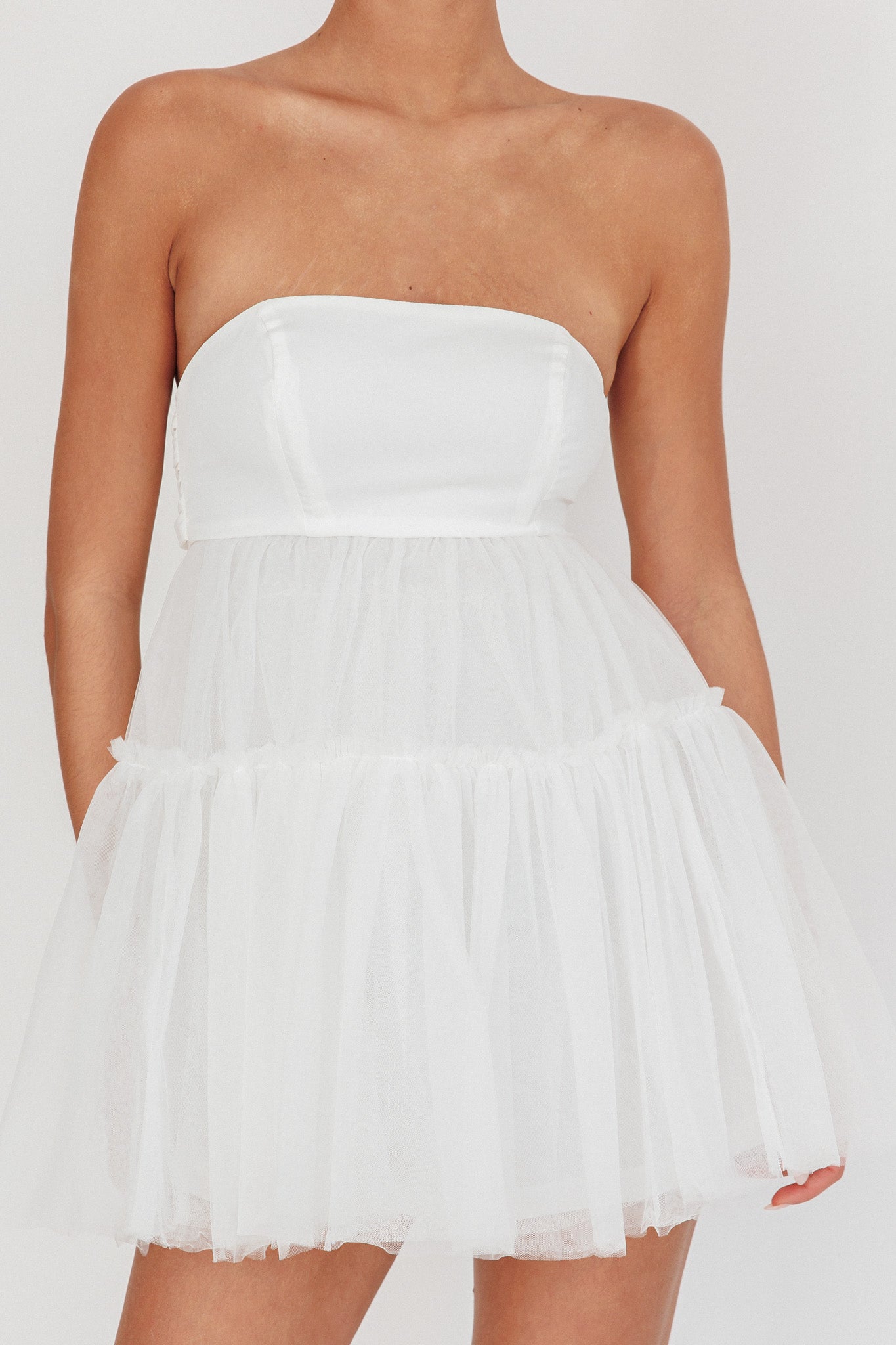 Mini abito in tulle senza spalline Dreamscape bianco