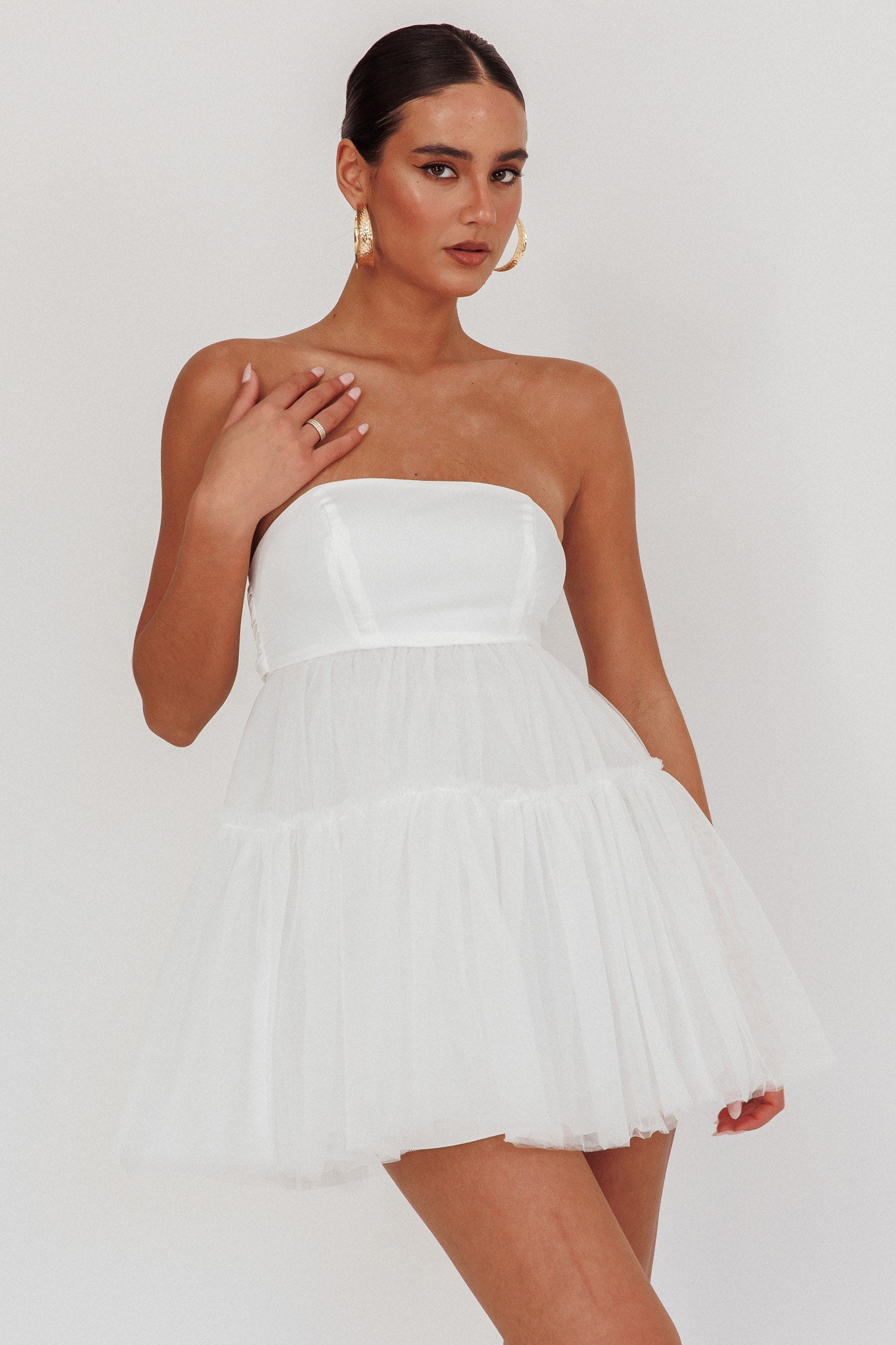 Mini abito in tulle senza spalline Dreamscape bianco