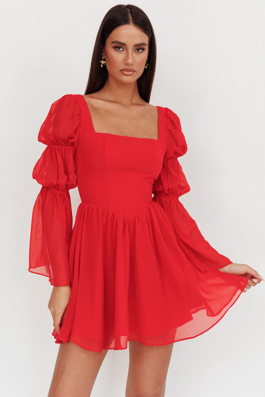 Mini abito rosso a maniche lunghe Miya