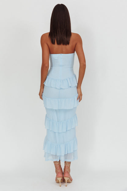 Abito lungo con scollo a cuore e volant Dulce Dreams blu