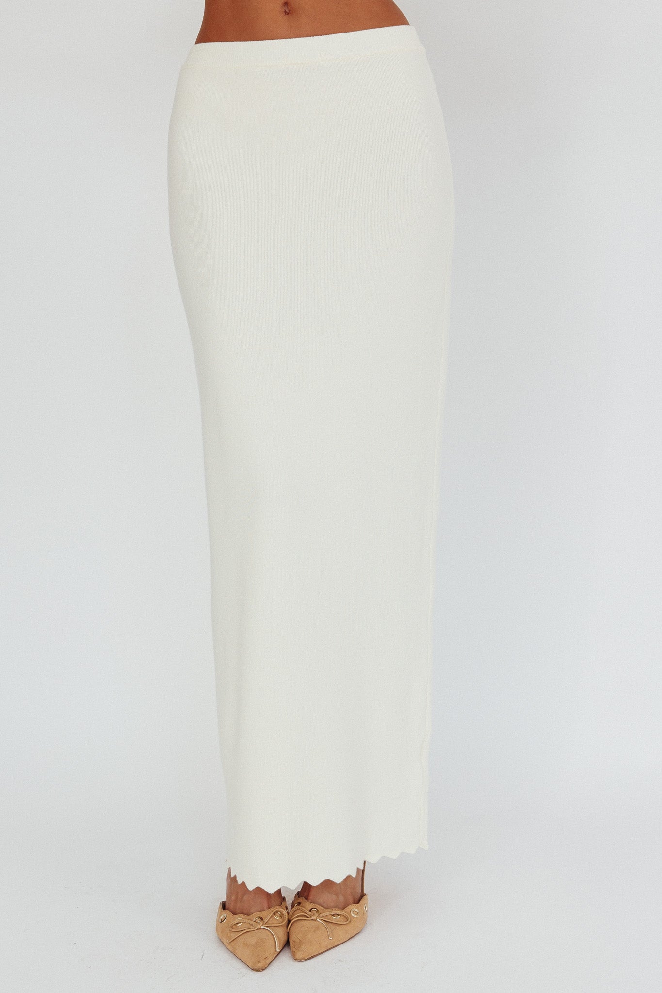 Gonna in maglia con bordo smerlato Don't Mind, color crema