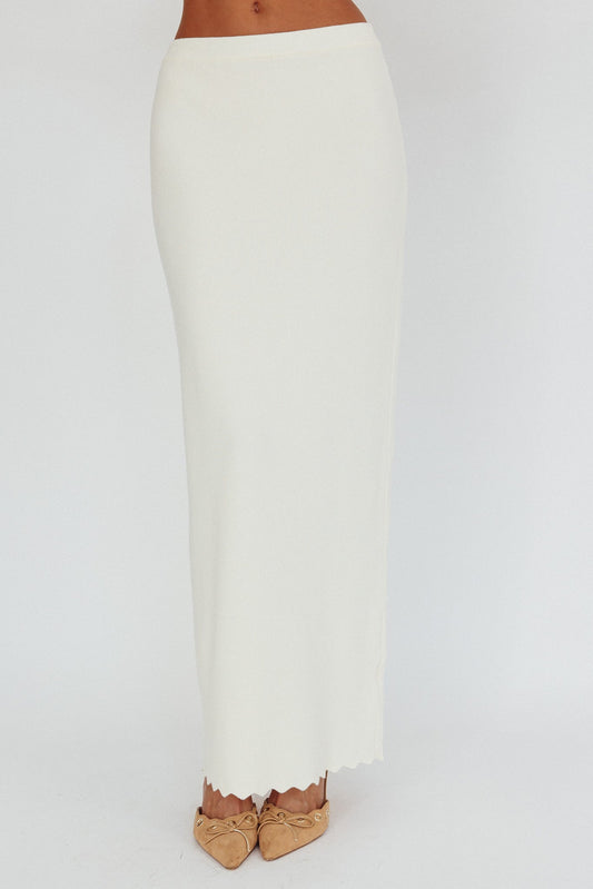 Gonna in maglia con bordo smerlato Don't Mind, color crema