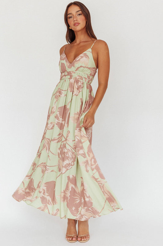 Abito lungo con vita arricciata Sunny Afternoon Floral Sage
