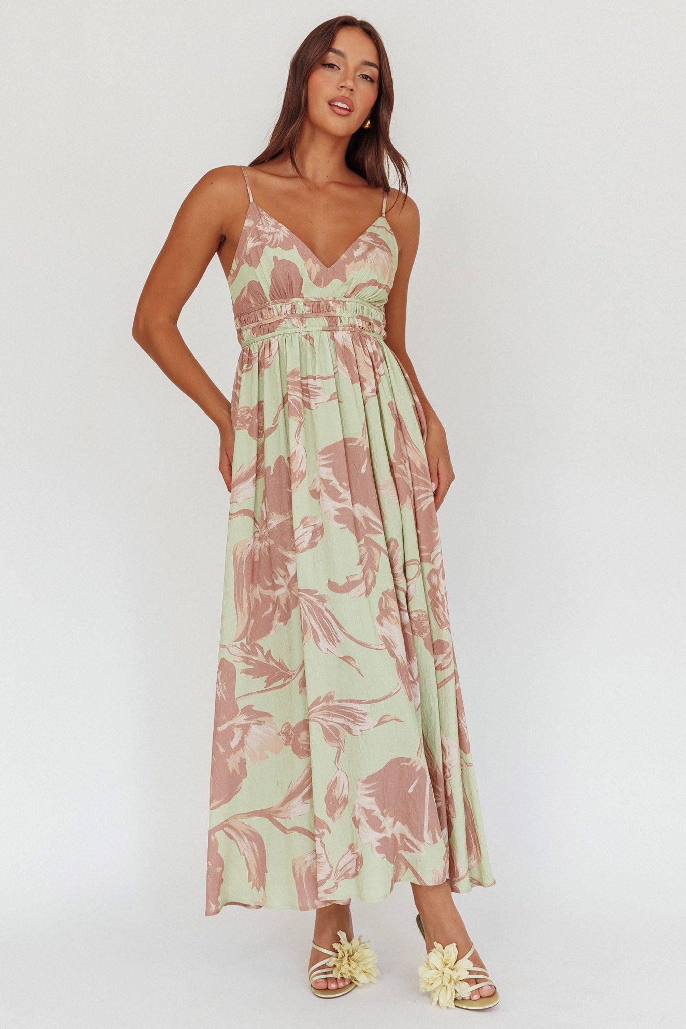 Abito lungo con vita arricciata Sunny Afternoon Floral Sage