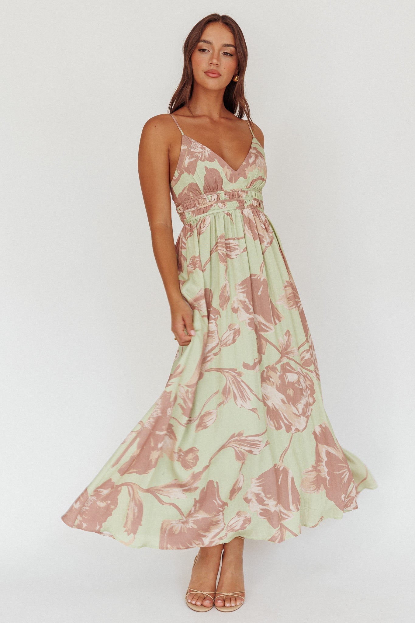 Abito lungo con vita arricciata Sunny Afternoon Floral Sage