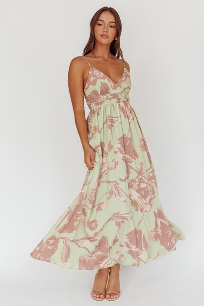 Abito lungo con vita arricciata Sunny Afternoon Floral Sage