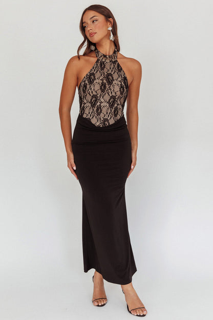 Abito lungo con corpetto in pizzo Lovelight nero