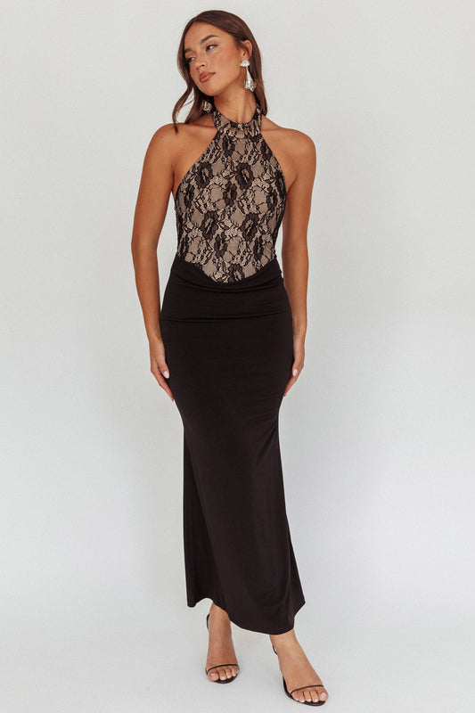 Abito lungo con corpetto in pizzo Lovelight nero