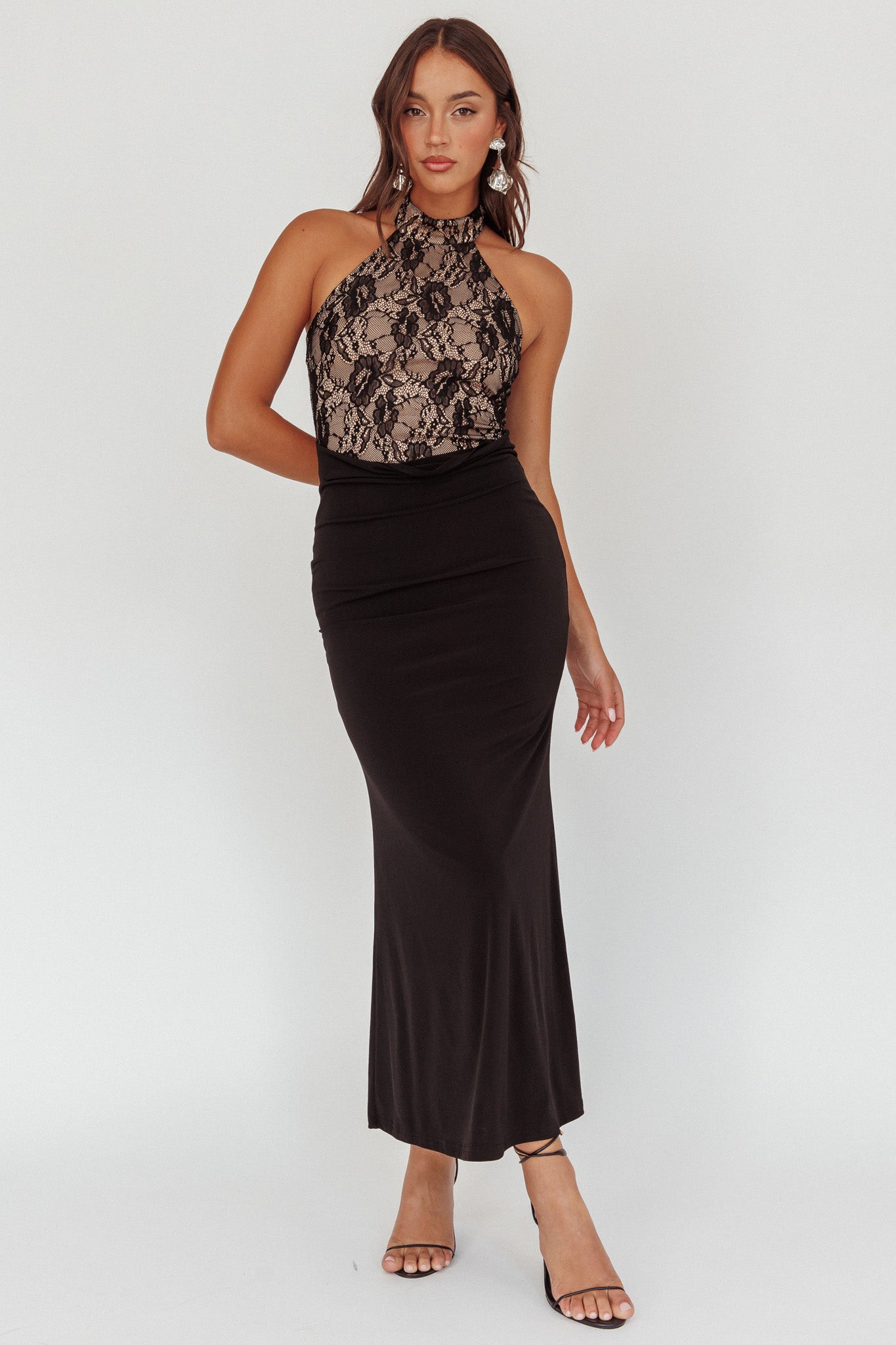 Abito lungo con corpetto in pizzo Lovelight nero