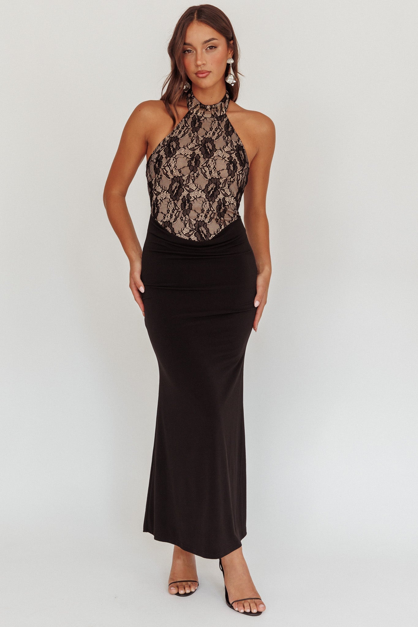 Abito lungo con corpetto in pizzo Lovelight nero