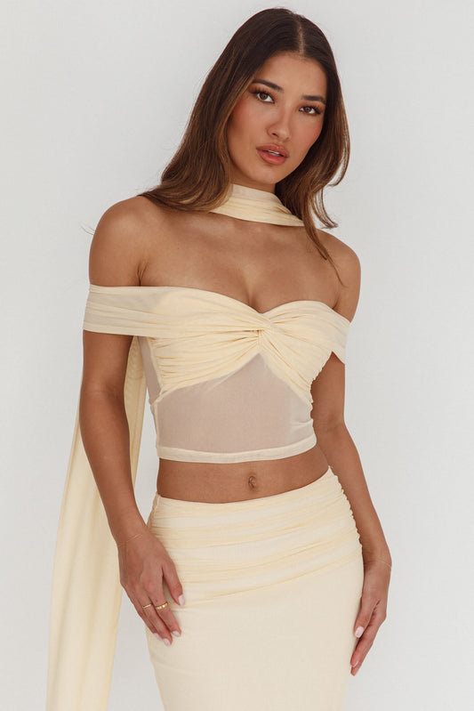 Top corto con spalle scoperte All The Lights, color crema