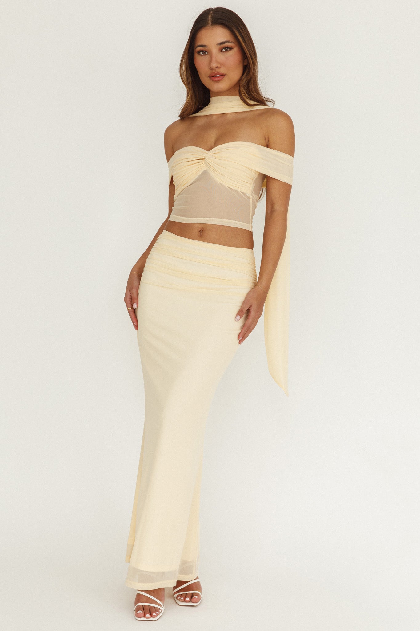 Top corto con spalle scoperte All The Lights, color crema