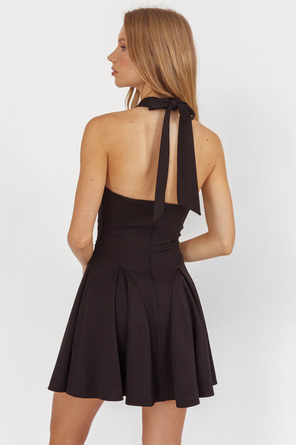 Mini abito nero con scollo all'americana Charlene Cowl