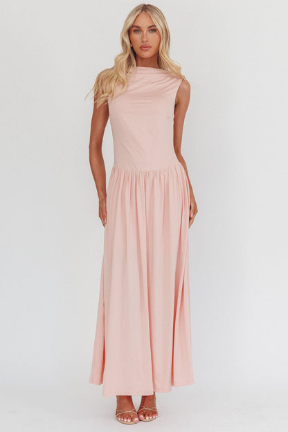Abito lungo con schiena scoperta e scollo alto Dorothea, rosa antico