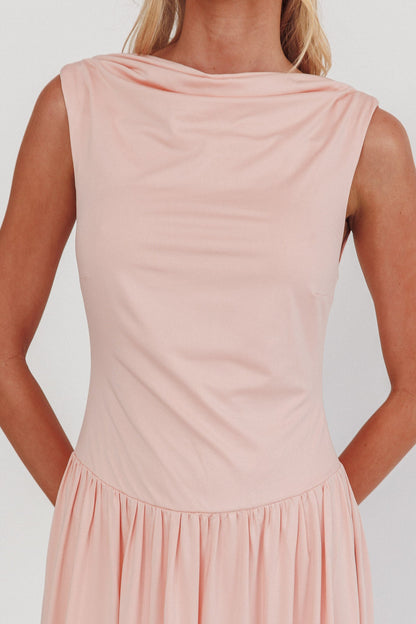 Abito lungo con schiena scoperta e scollo alto Dorothea, rosa antico