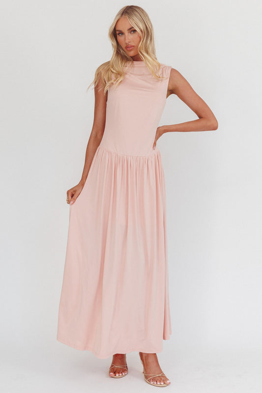 Abito lungo con schiena scoperta e scollo alto Dorothea, rosa antico