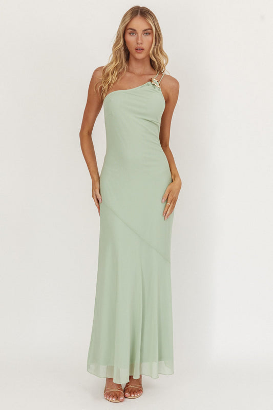 Abito lungo monospalla con fibbia We Belong Together, colore menta