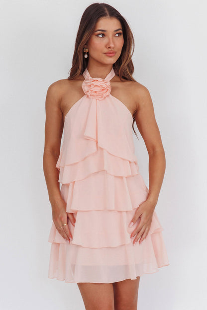 Abito corto con volant e scollo all'americana, stile Southern Belles, rosa