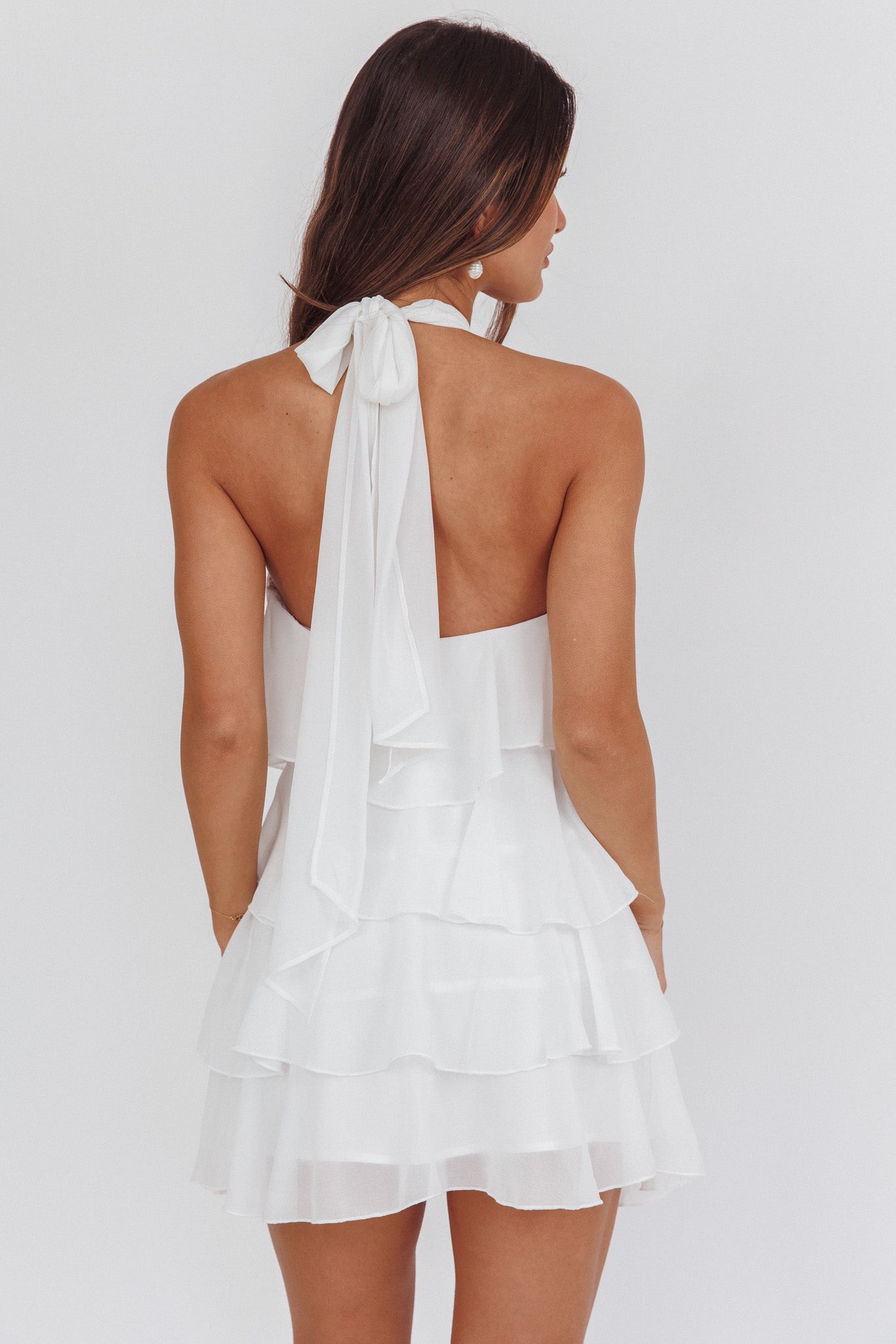 Abito corto con volant e scollo all'americana bianco Southern Belles