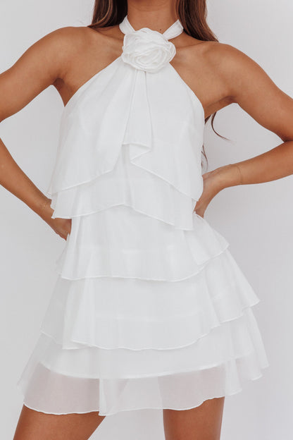 Abito corto con volant e scollo all'americana bianco Southern Belles