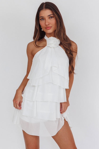 Abito corto con volant e scollo all'americana bianco Southern Belles