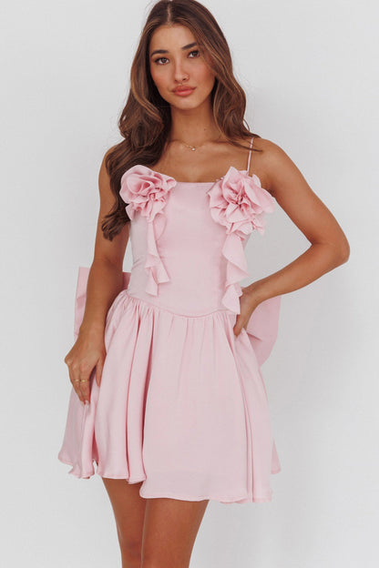 Tell Me Twice Mini abito rosa con fiocco sulla schiena