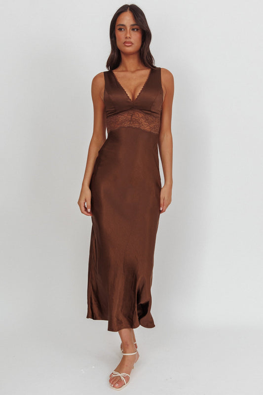 Abito lungo con bordi in pizzo So Sweet Chocolate