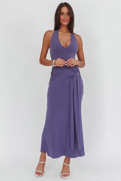 Abito lungo con cintura e scollo all'americana Matchmakers, color talpa