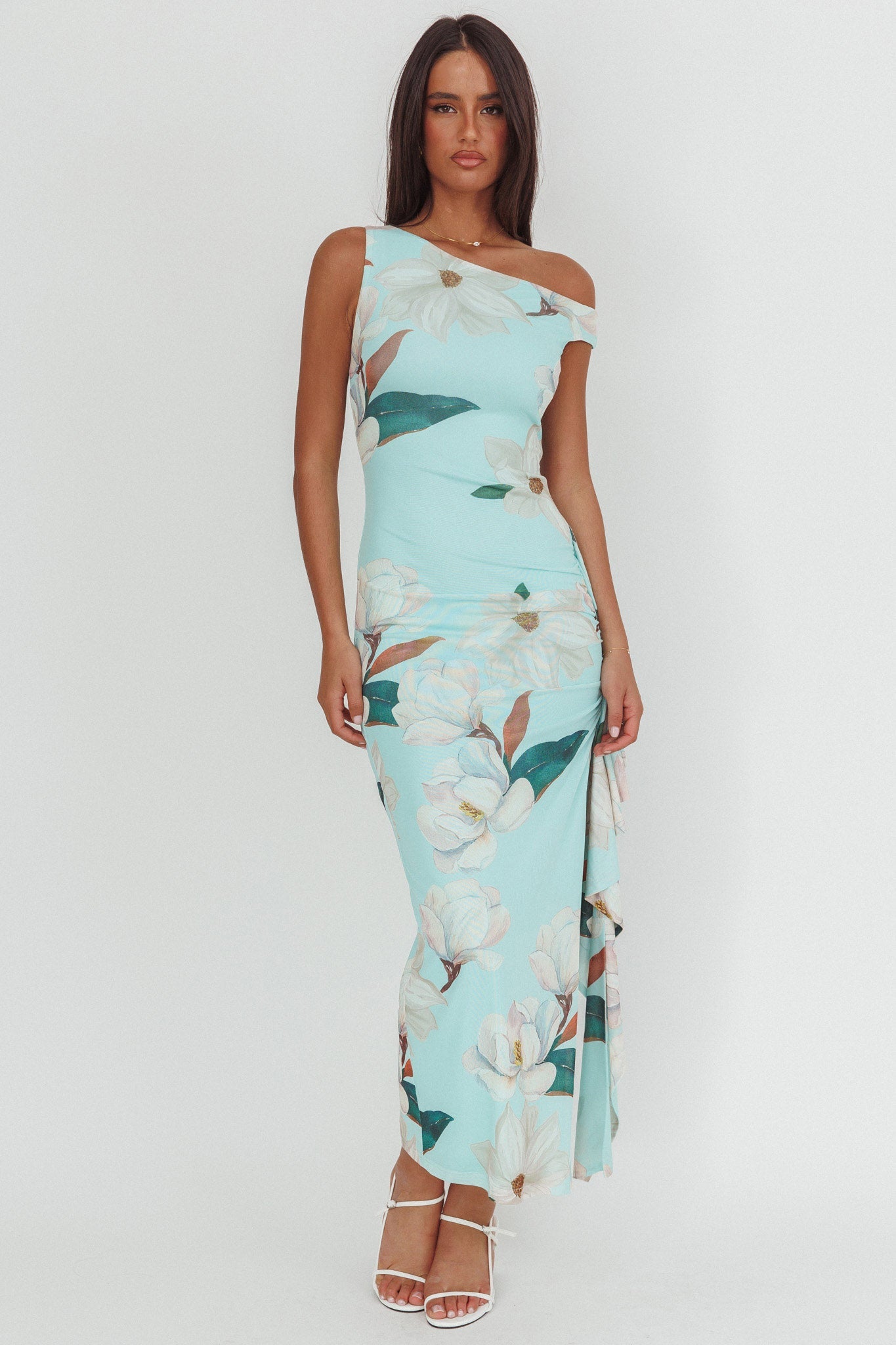 Raphaella Abito lungo con scollo asimmetrico e spacco Magnolia Mint