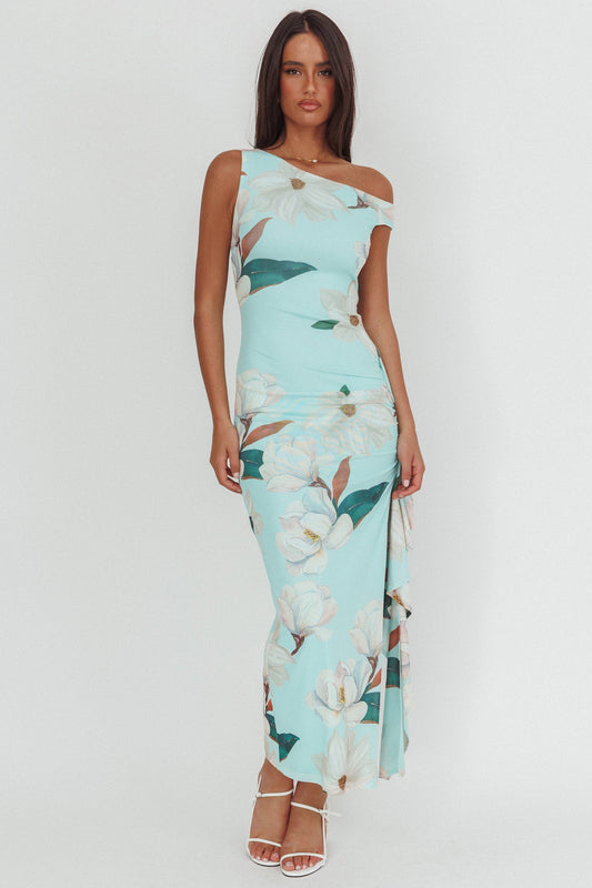 Raphaella Abito lungo con scollo asimmetrico e spacco Magnolia Mint
