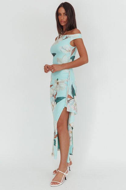 Raphaella Abito lungo con scollo asimmetrico e spacco Magnolia Mint