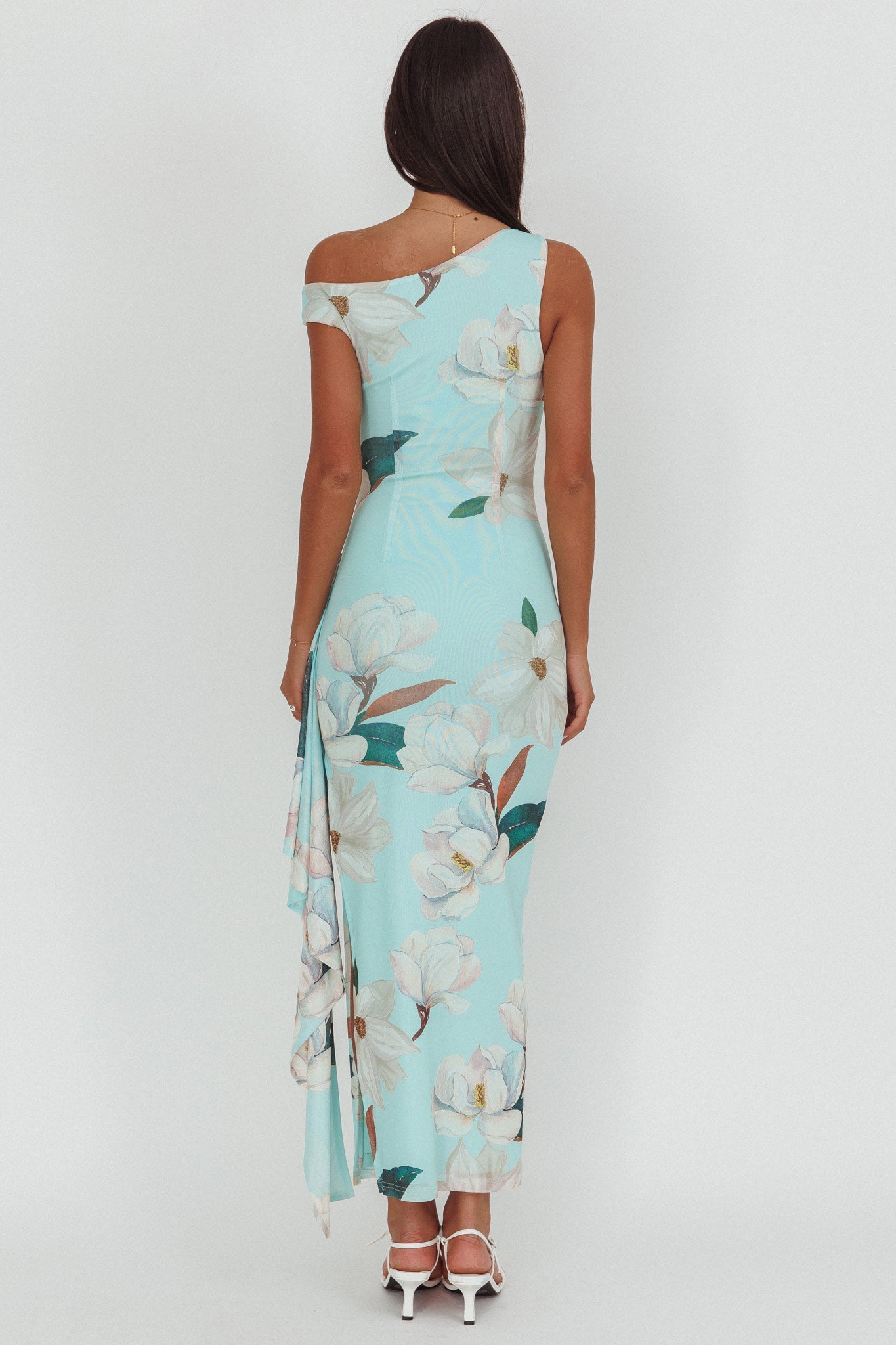 Raphaella Abito lungo con scollo asimmetrico e spacco Magnolia Mint