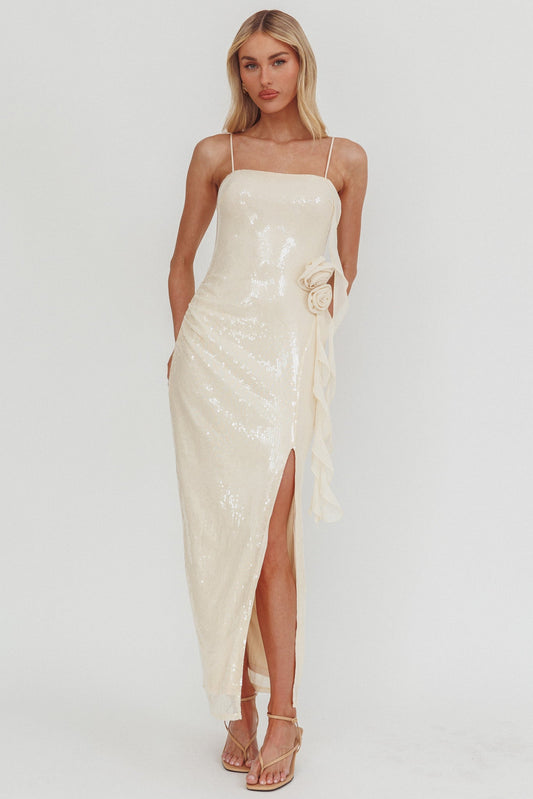 She Glows Cami Strap Sequin Maxi Dress Champagne