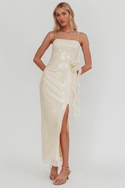 She Glows Cami Strap Sequin Maxi Dress Champagne