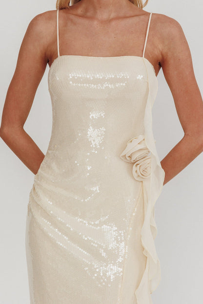 She Glows Cami Strap Sequin Maxi Dress Champagne