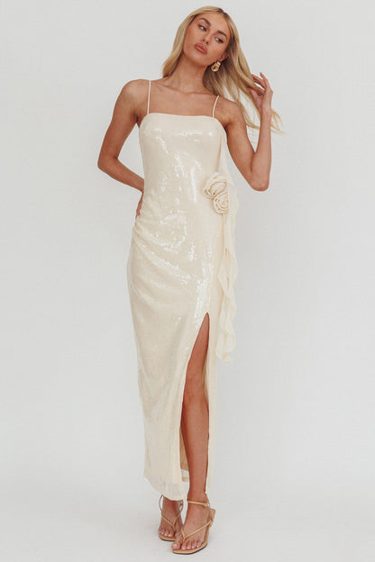 She Glows Cami Strap Sequin Maxi Dress Champagne
